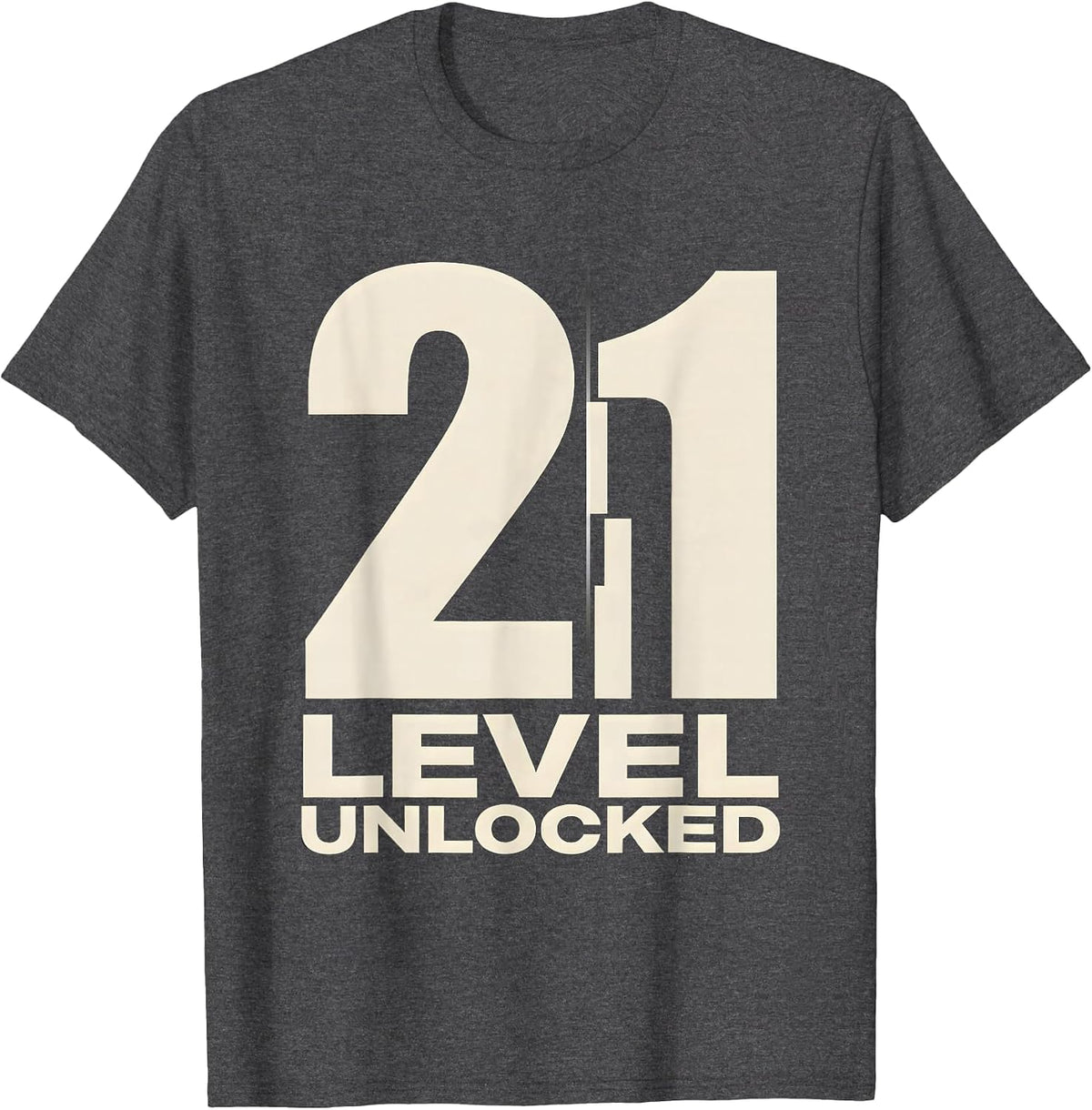 Men's Level 21 Unlocked Minimalist Gamer 21st Birthday Gift T-Shirt - Dark Heather Grey
