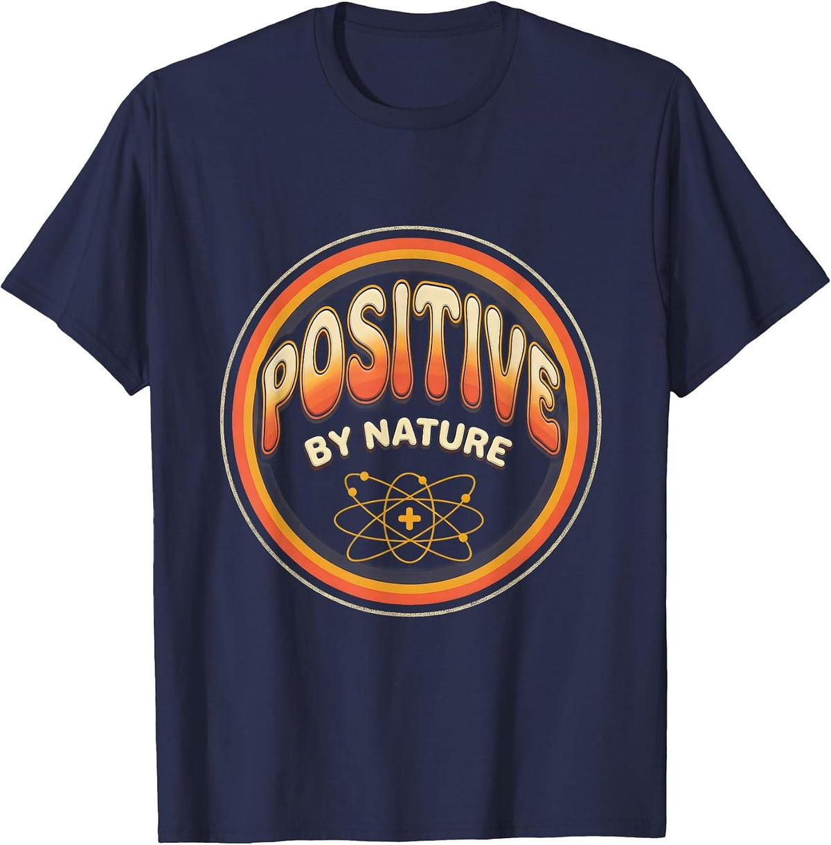Men's Positive By Nature Retro 70s Science Humor Chemistry Student T-Shirt - Navy Blue