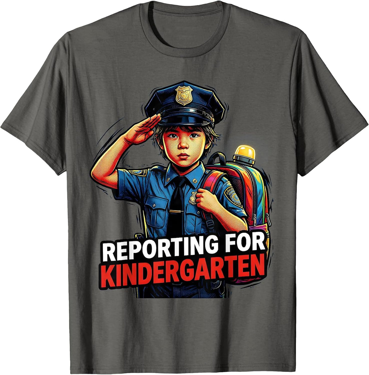 Reporting For Kindergarten Comic Book Future Police Officer T-Shirt - Asphalt Grey