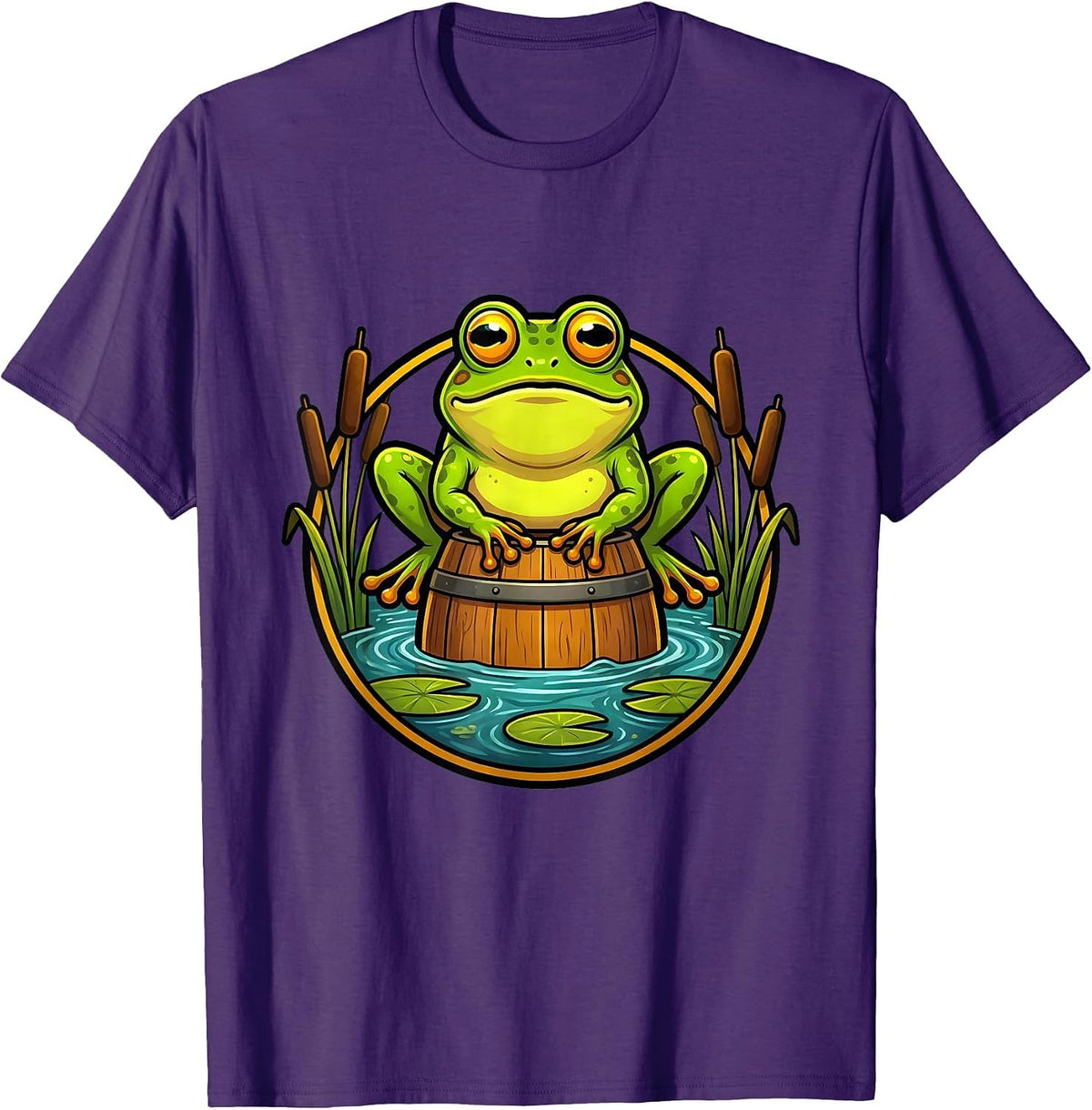 Men's Frog on a Keg Pond Beer Illustration T-Shirt - Purple