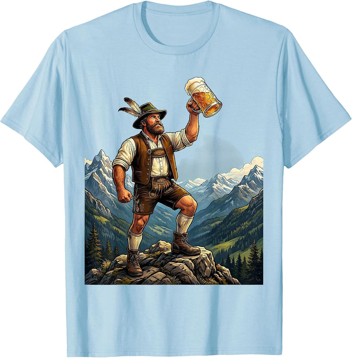 Men's Oktoberfest Beer Stein Mountain Peak Graphic T-Shirt - Baby Blue