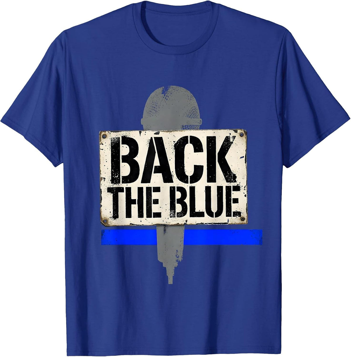 Men's Back The Blue Thin Blue Line Police Support Distressed T-Shirt - Royal Blue