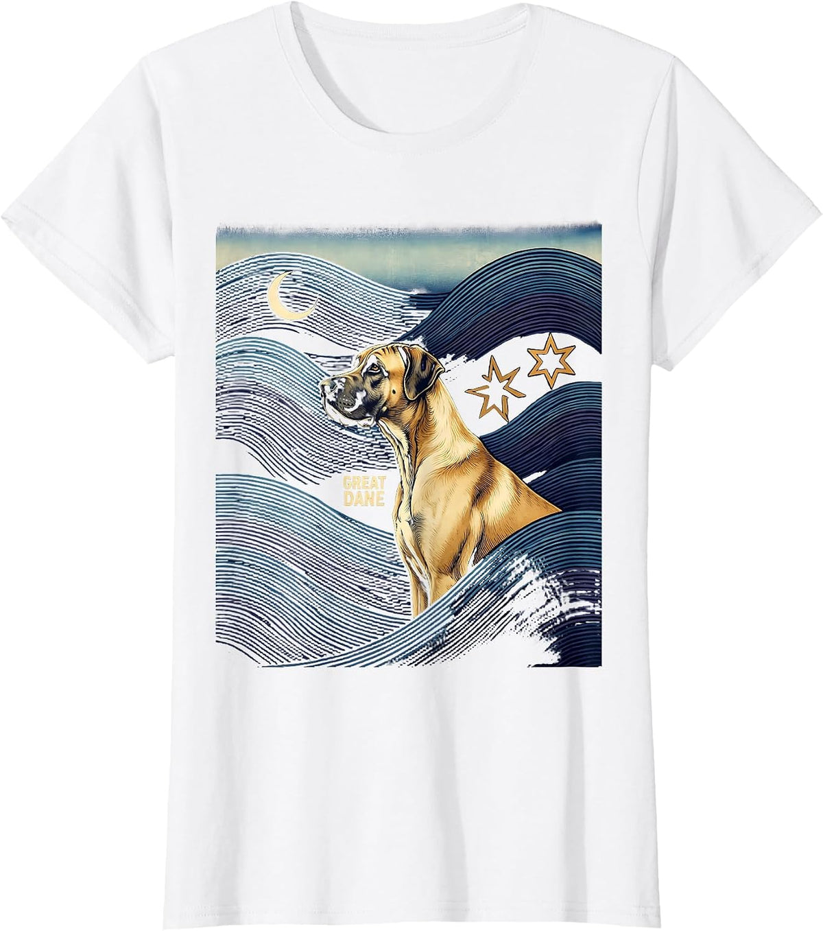 GREAT DANE Ukiyo-e Great Dane Owner Van Gogh Starry Night T-Shirt - White