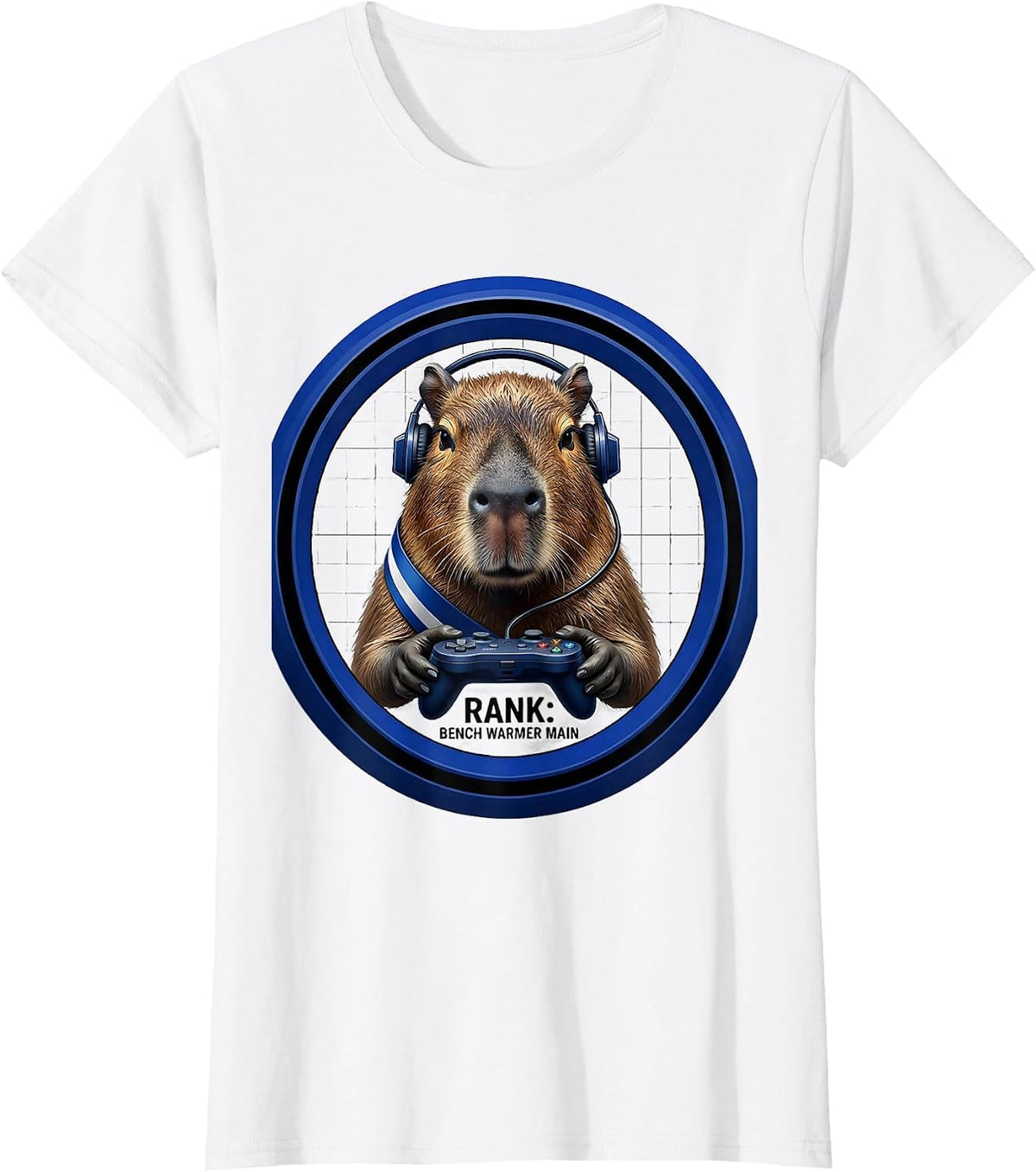 Rank Bench Warmer Main Funny Capybara Gamer Bruh Meme Humor T-Shirt - White