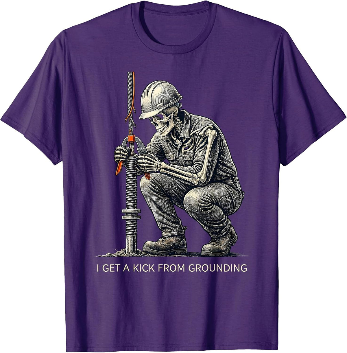 I Get A Kick From Grounding Funny Lineman Skeleton T-Shirt - Purple