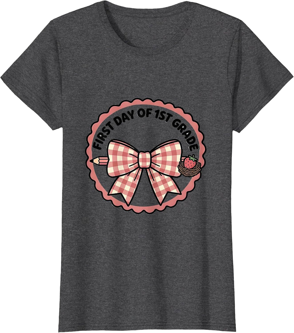 Women's First Day Of 1st Grade Cute Coquette Bow Back To School T-Shirt - Dark Heather Grey
