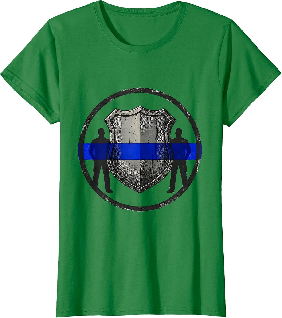 Thin Blue Line Police Support Badge T-Shirt - Kelly Green