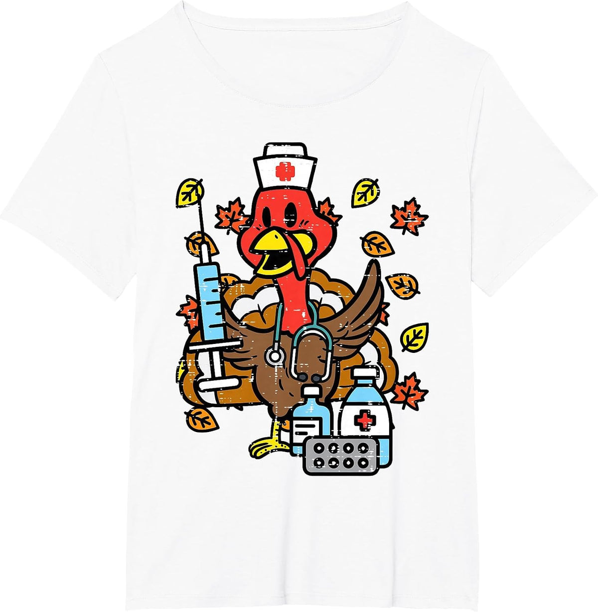 Turkey Nurse Thanksgiving Fall Scrub Nursing RN ICU ER Nicu T-Shirt - White