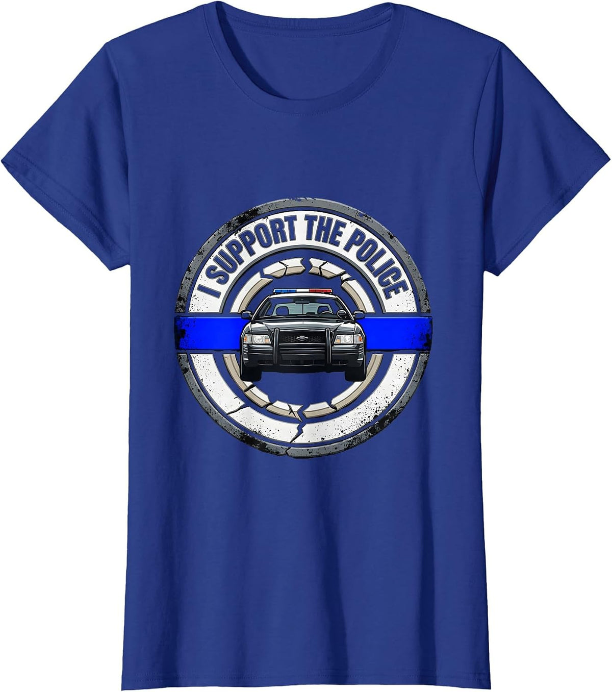 Women's I Support The Police Distressed Thin Blue Line Law T-Shirt - Royal Blue