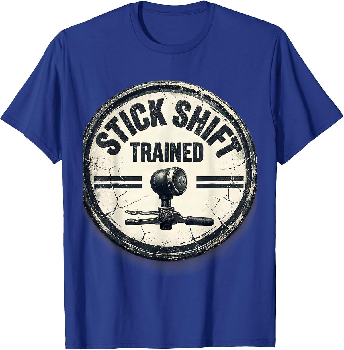 Men's Stick Shift Trained Distressed Gearbox Enthusiast Car Lover T-Shirt - Royal Blue