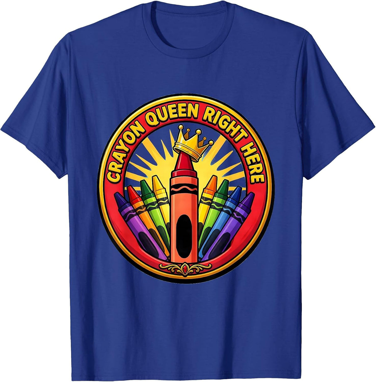 Men's Crayon Queen Here PreK Teacher Design T-Shirt - Royal Blue