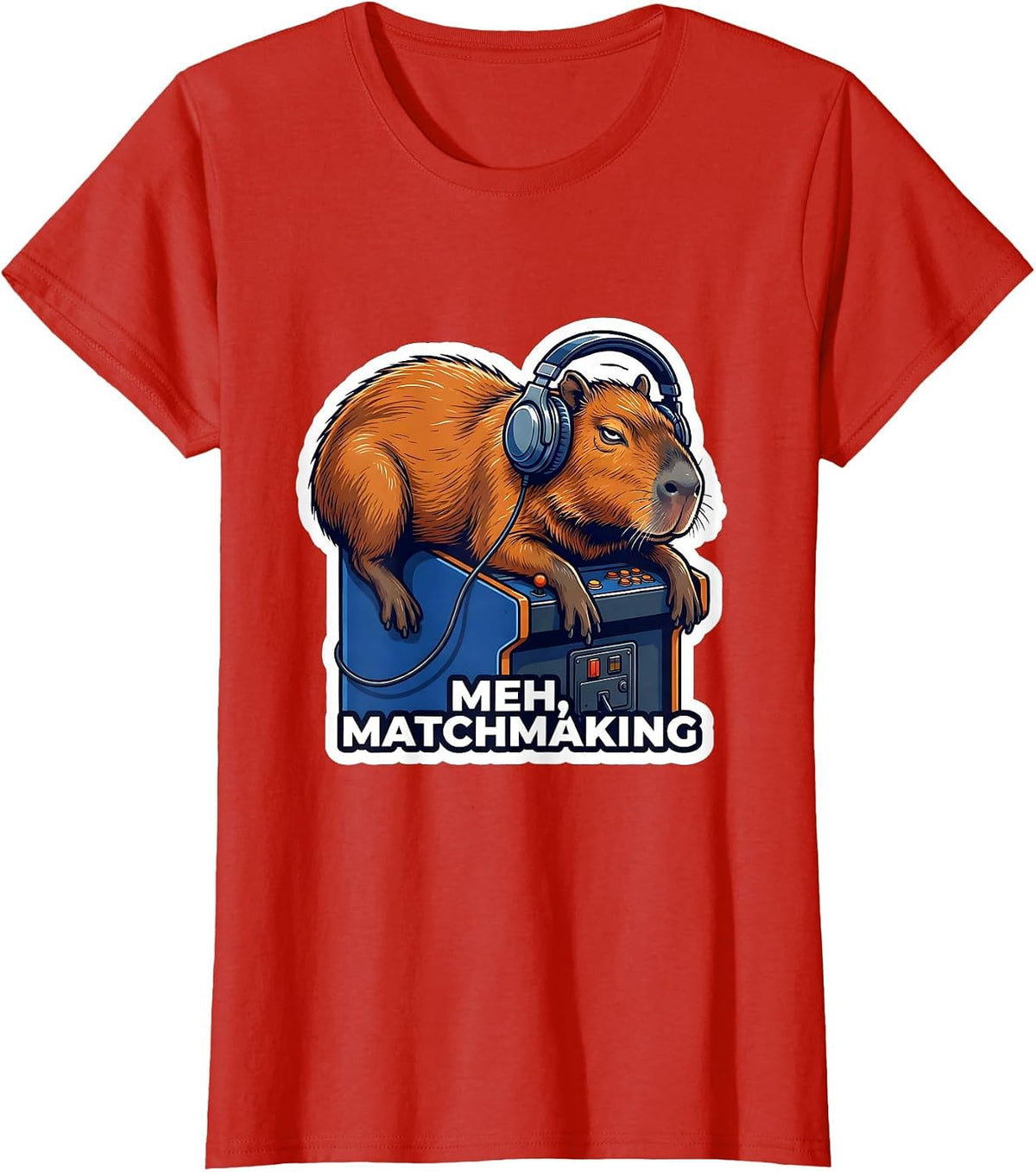 Meh, Matchmaking Sticker Style Funny Capybara Gamer Meme T-Shirt - Red