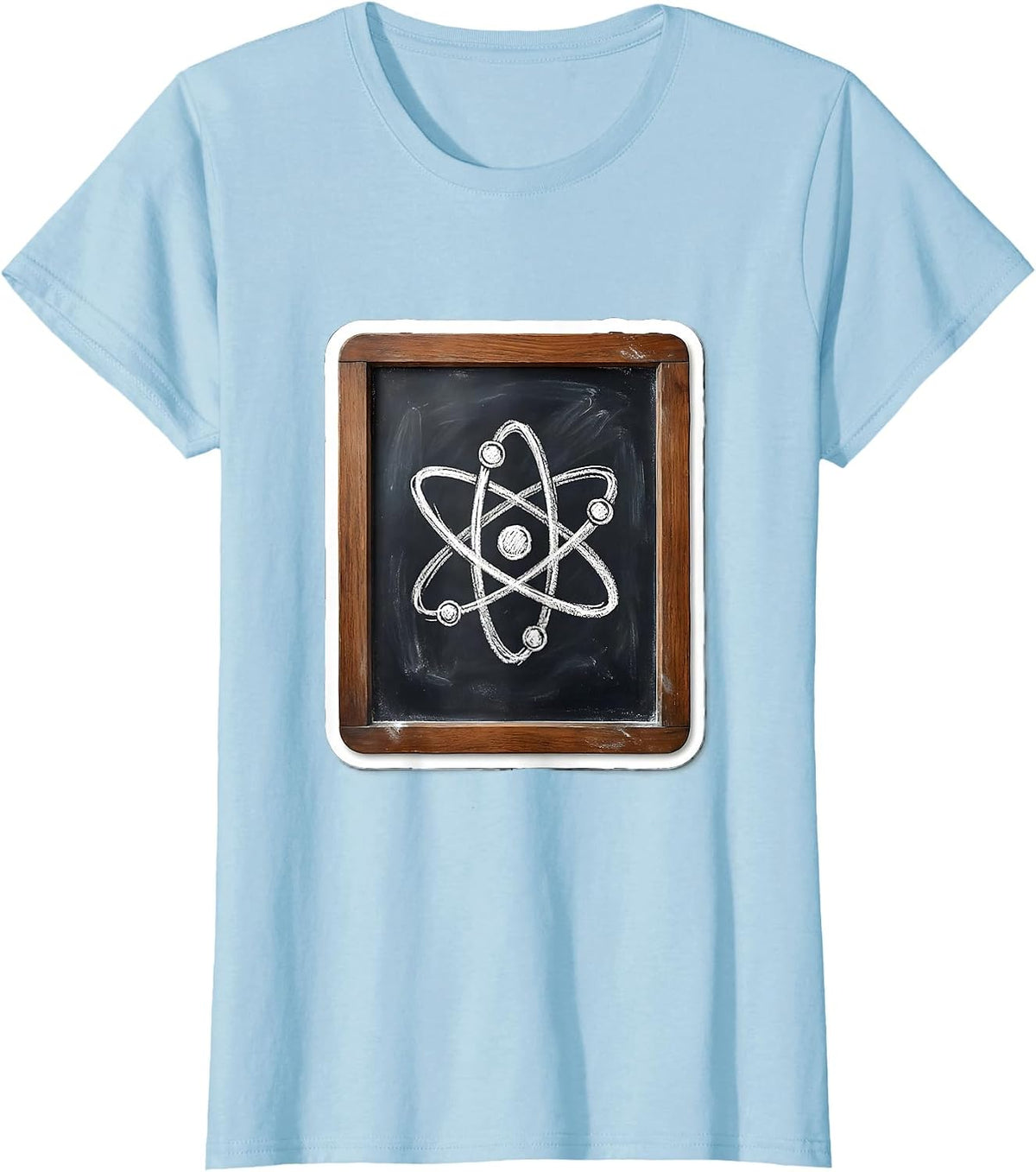 Atom Symbol Chalkboard Science Teacher Graphic T-Shirt - Baby Blue