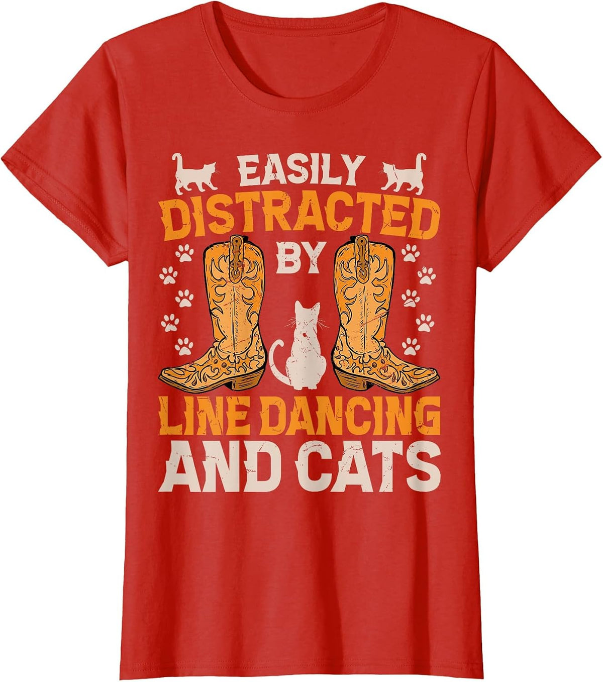 Easily Distracted by Line Dancing and Cats Funny Line Dance T-Shirt - Red