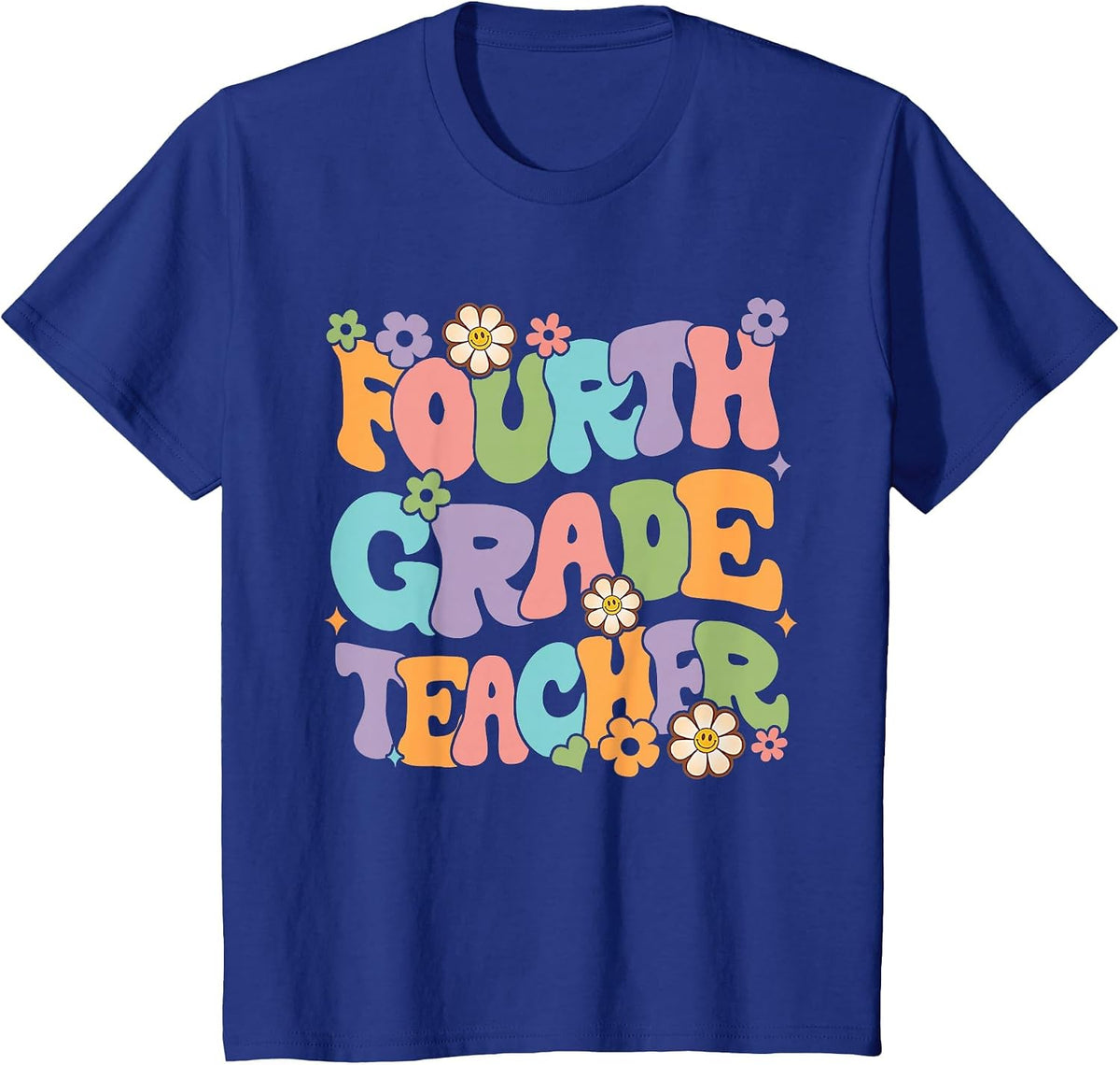 4th Grade Teacher Fourth Grade Groovy Retro Back to School T-Shirt - Royal Blue