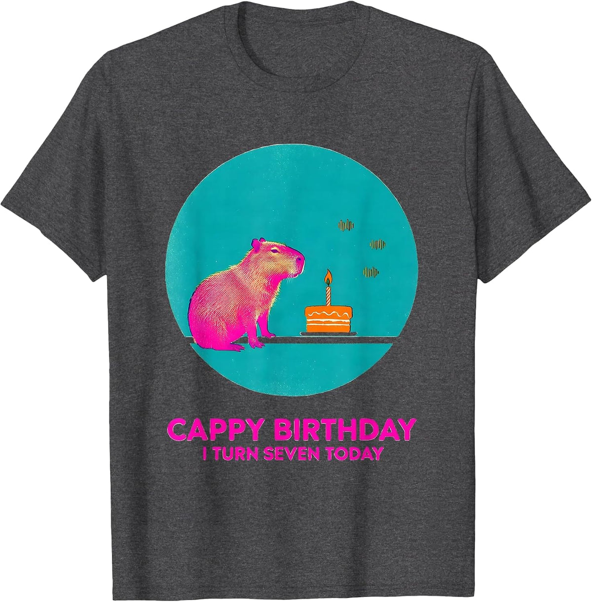 Cappy Birthday I Turn Seven Today Cute Capybara Kawaii 7th T-Shirt - Dark Heather Grey