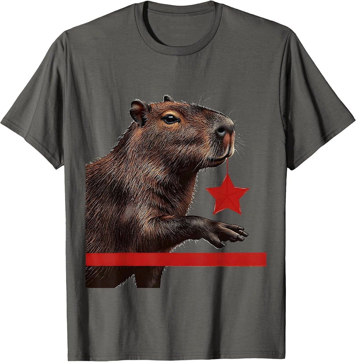 Capybara Star Wood Type Letterpress Funny Christmas T-Shirt - Asphalt Grey