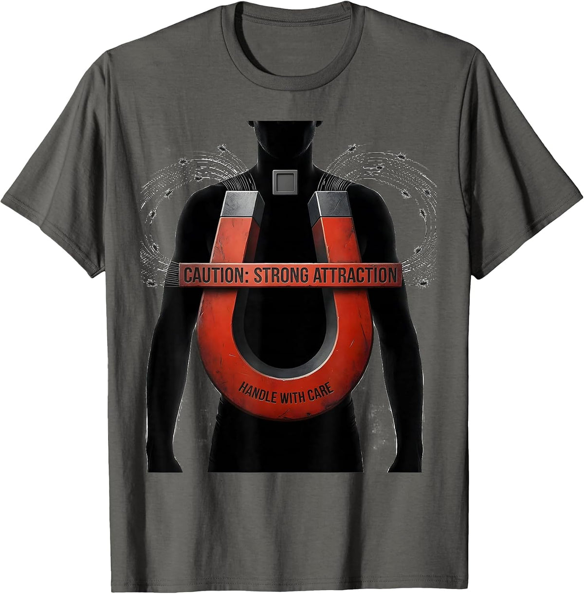 Caution: Strong Attraction, Handle With Care Science Teacher T-Shirt - Asphalt Grey