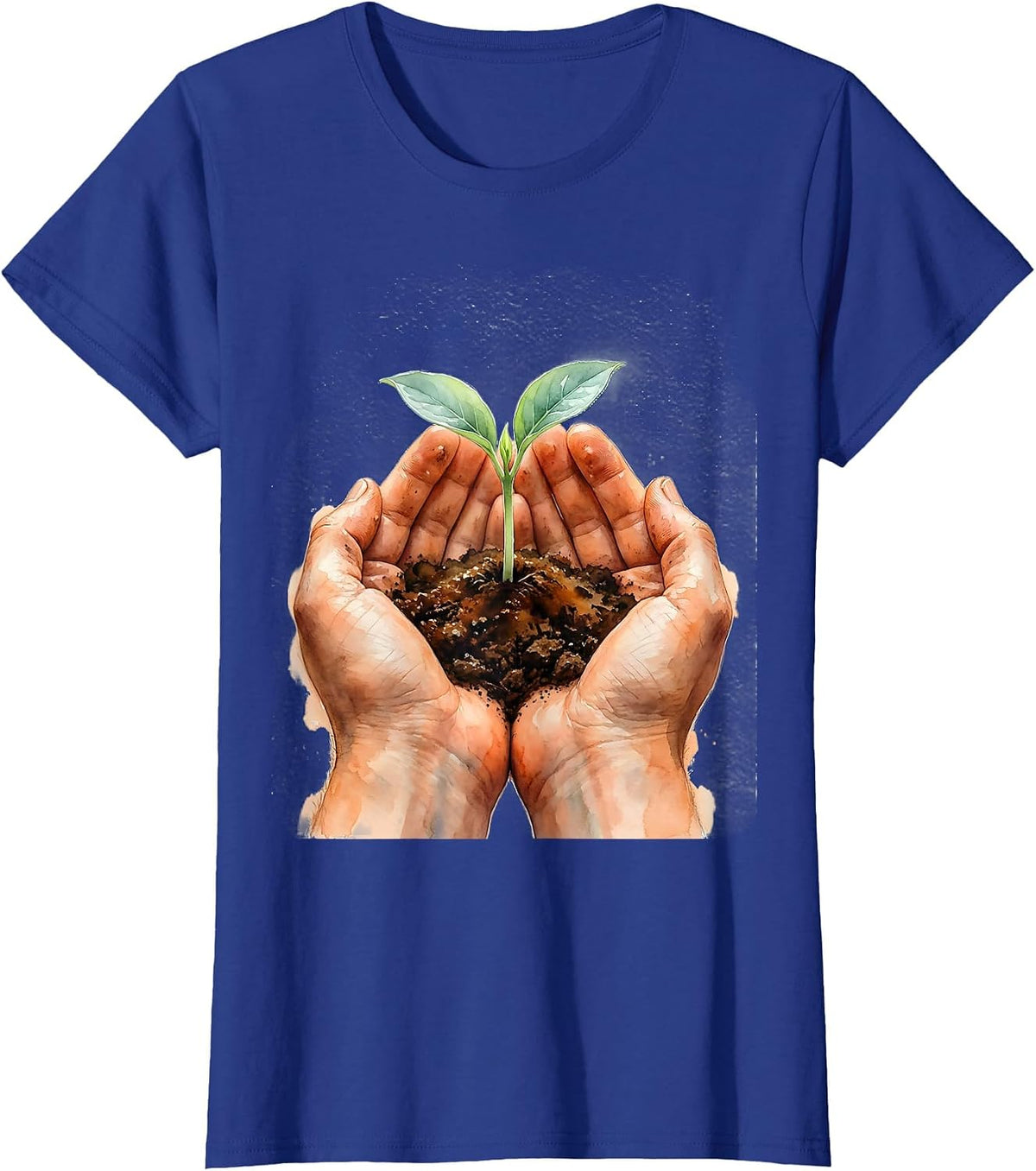 Women's Occupational Therapy Nurturing Hands Seedling Design T-Shirt - Royal Blue