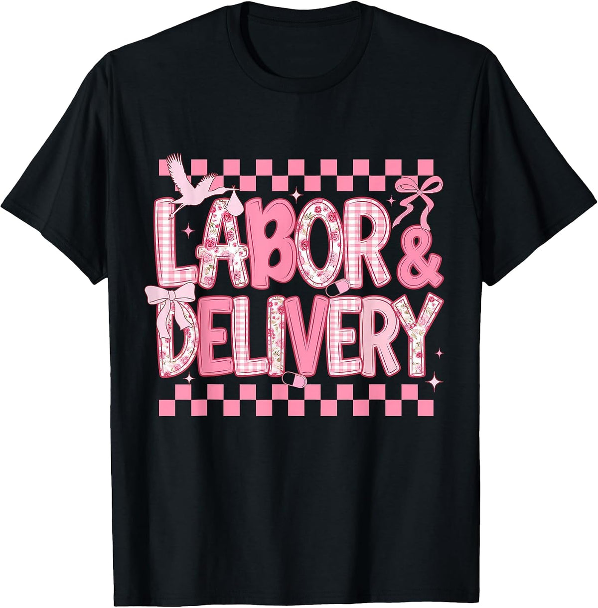 Mother & Baby Coquette Pink Bow Labor and Delivery Nurse T-Shirt - Black