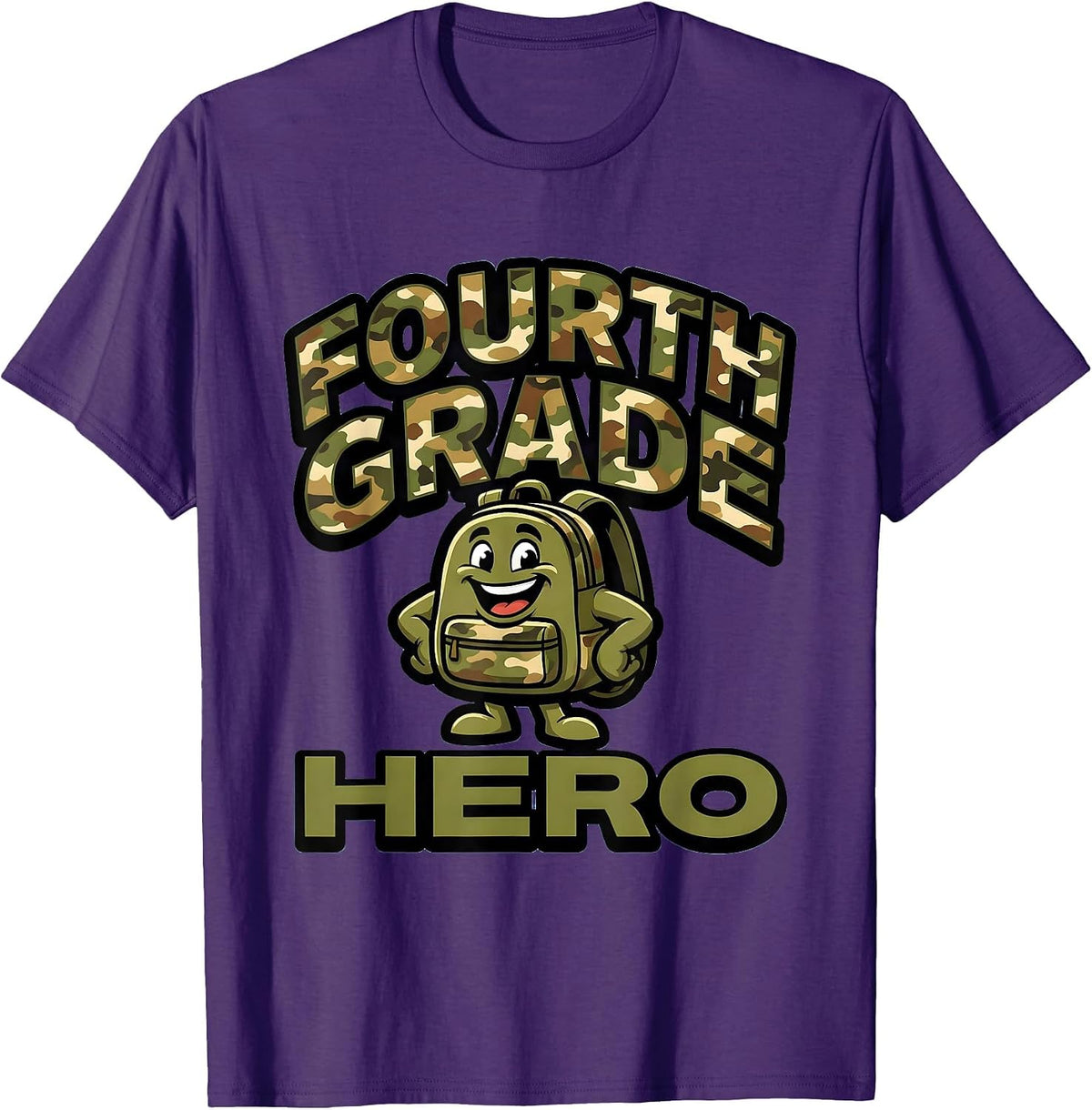 Fourth Grade Hero Camo Back To School Boys Teacher First Day T-Shirt - Purple