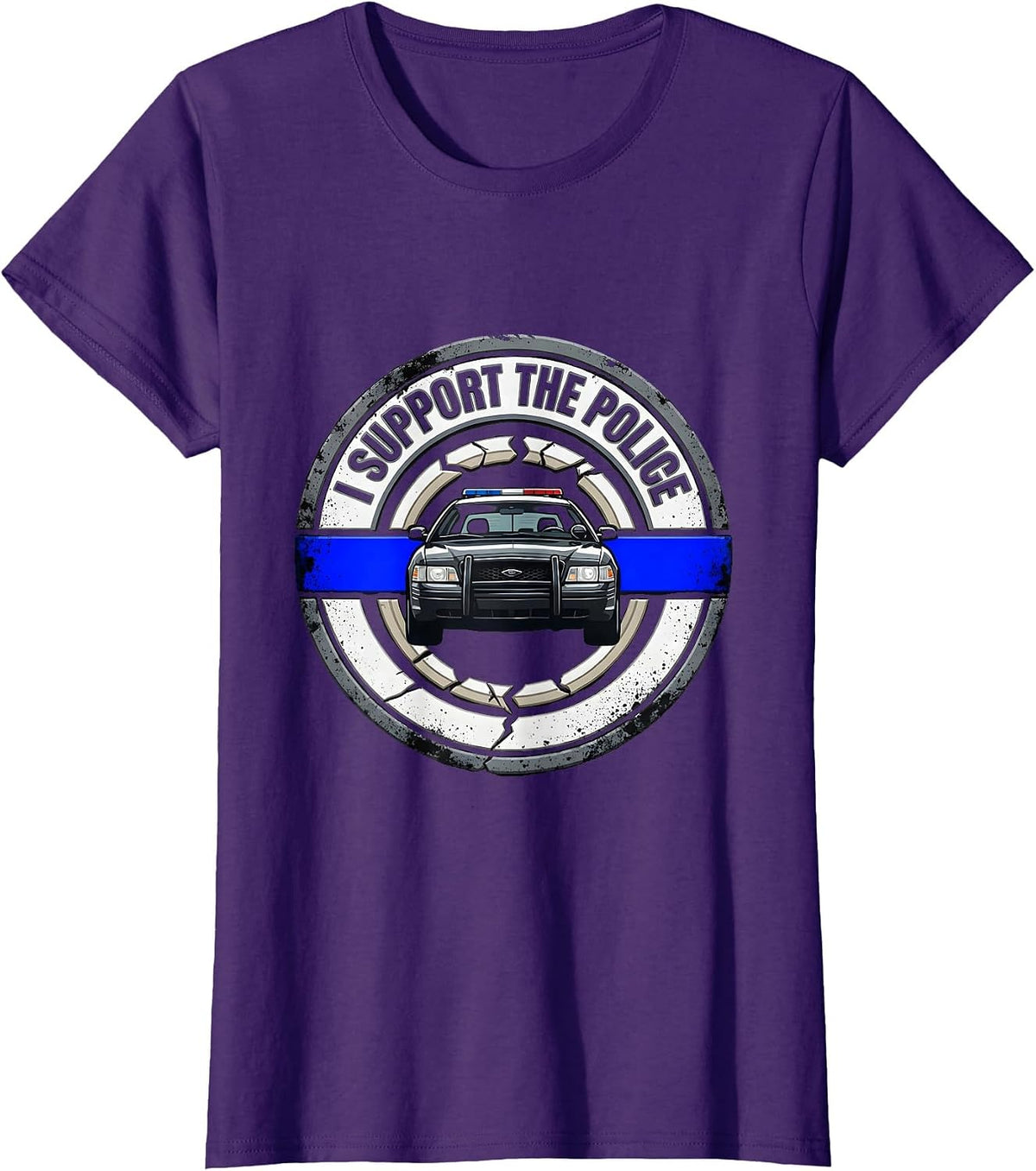 Women's I Support The Police Distressed Thin Blue Line Law T-Shirt - Purple