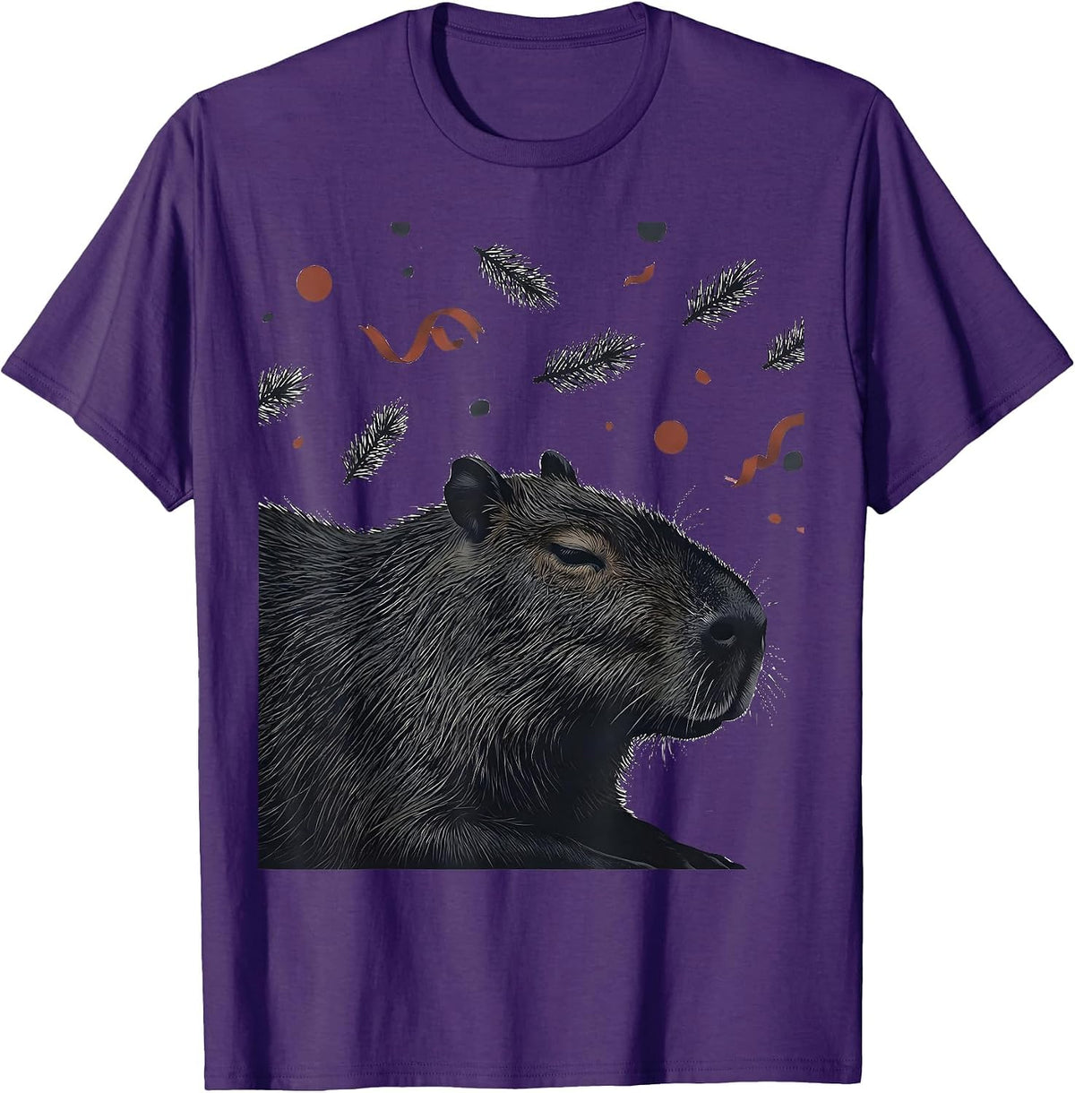 Men's Capybara Santa Hat Cute Christmas Animal Lover Novelty T-Shirt - Purple