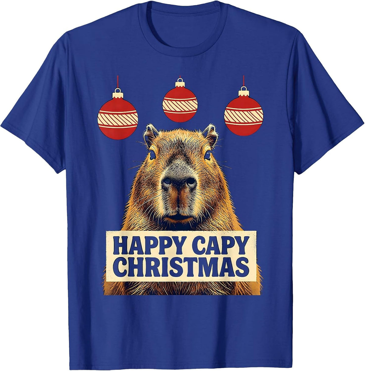 Happy Capy Christmas Funny Capybara Animal Lover Christmas T-Shirt - Royal Blue