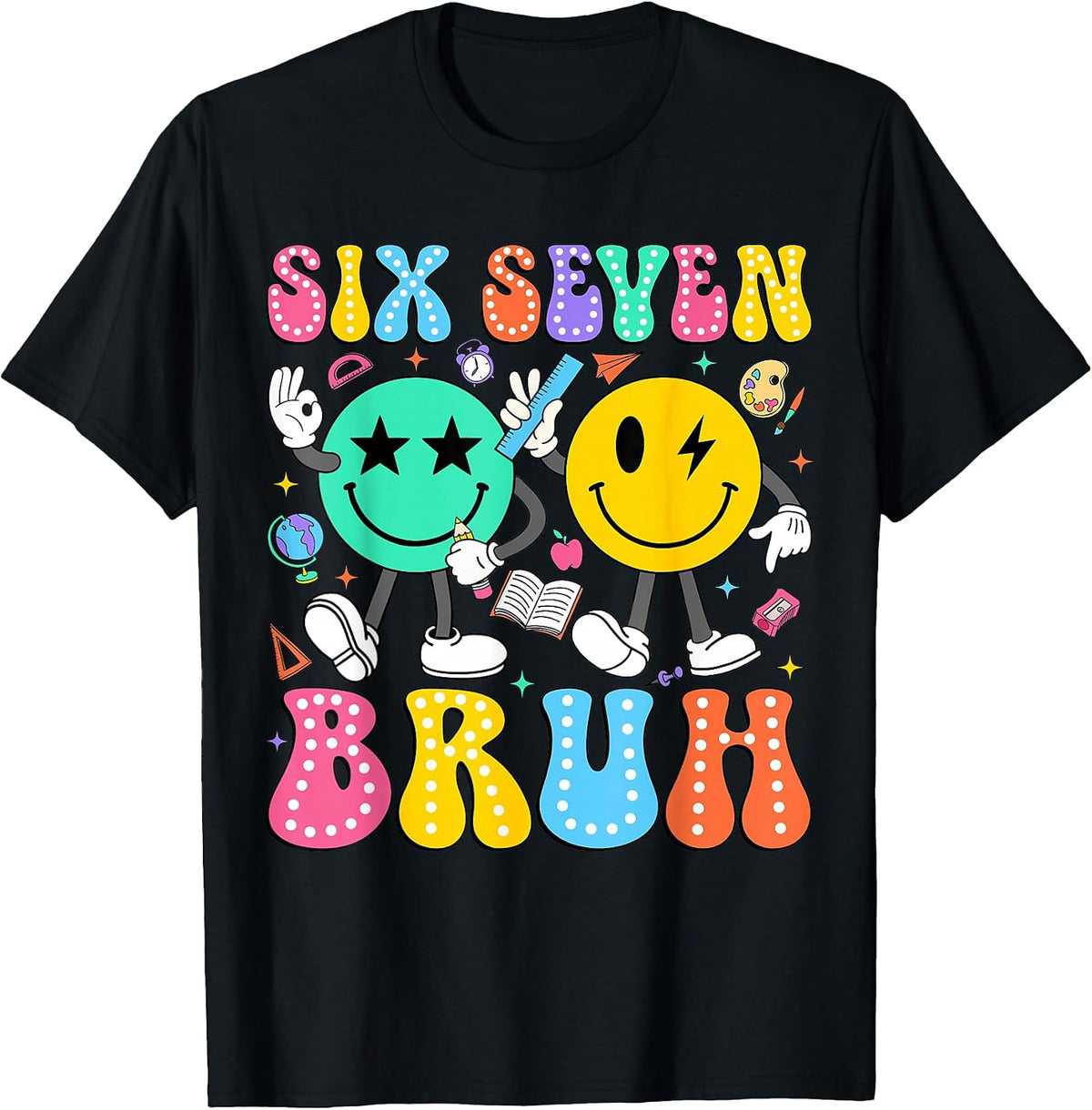 67 Days of School Six Seven Bruh Meme Smile Face Boy Kids T-Shirt, Men, Black, Small - As Pictured