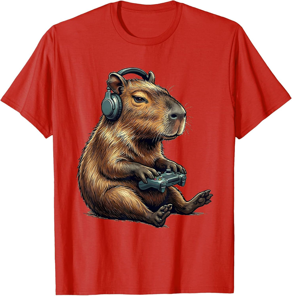 Men's Capybara Gamer Funny Video Games Meme Humor T-Shirt - Red