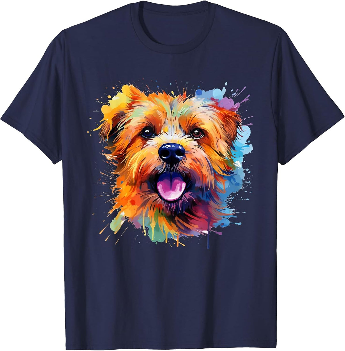 Norfolk Terrier Portrait | Portrait Colour Artwork T-Shirt - Navy Blue