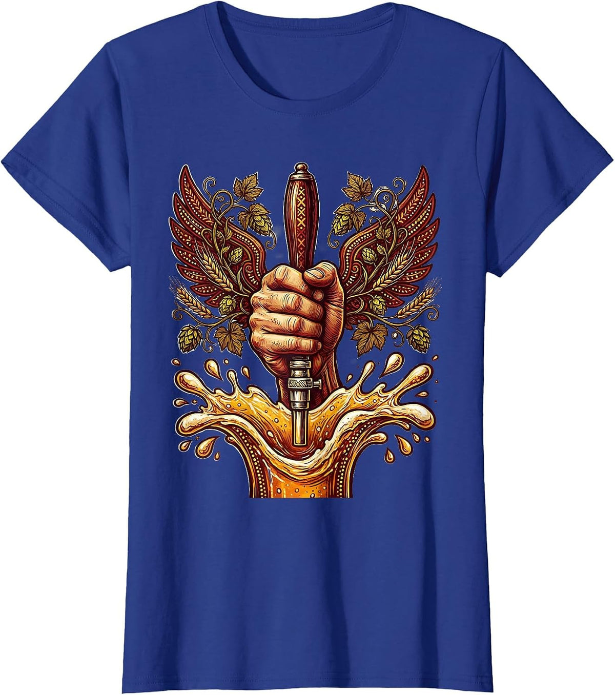 Women's Beer Tap Pull Splash Graphic Tee T-Shirt - Royal Blue