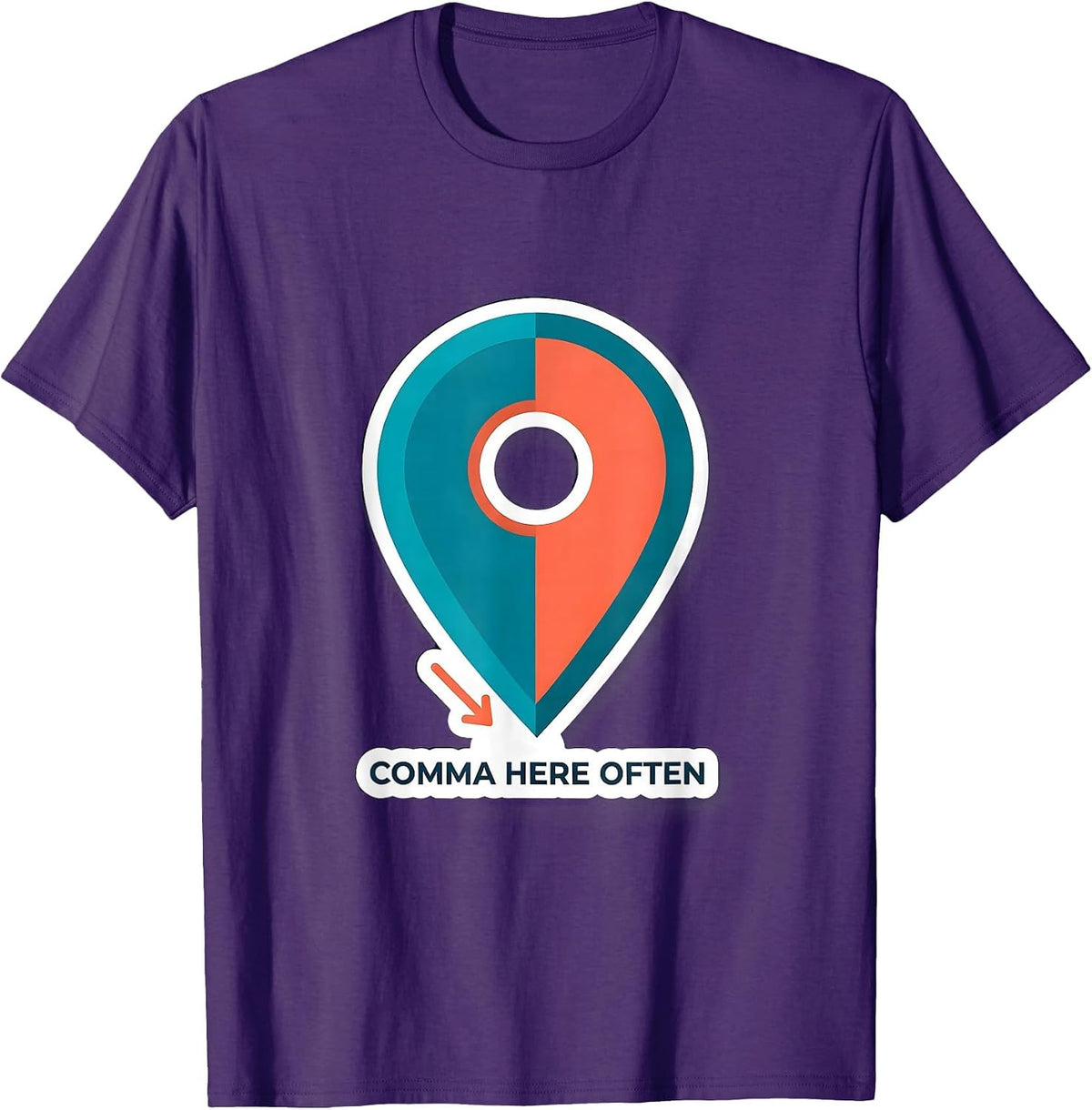Comma Here Often Funny Grammar Teacher English Punctuation T-Shirt - Purple