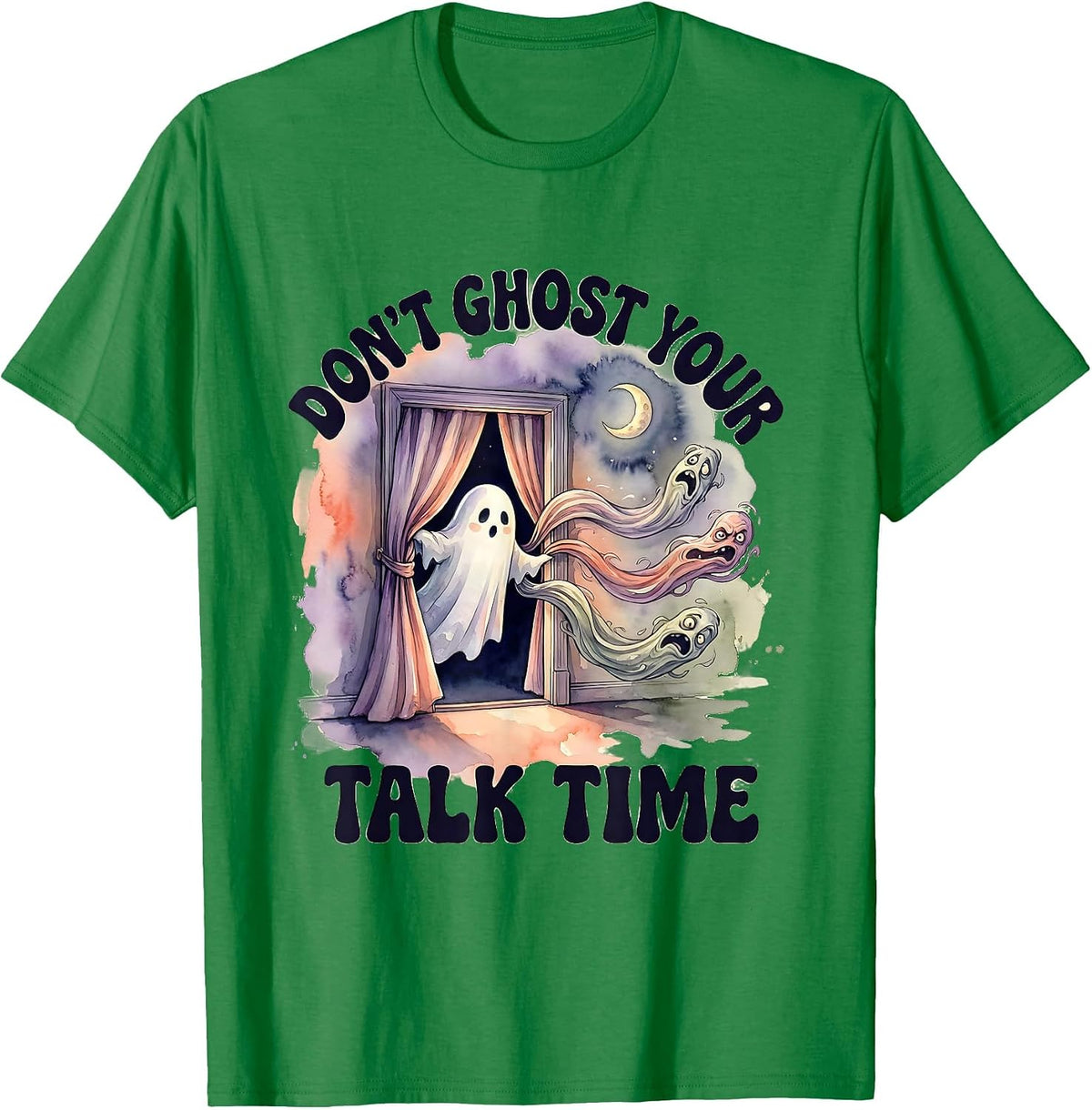 Men's Don't Ghost Your Talk Time Watercolor Ghost Mental Health T-Shirt - Kelly Green