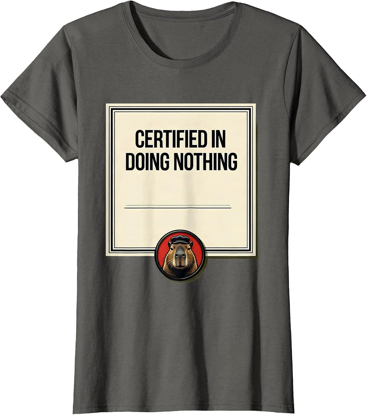 Women's Certified In Doing Nothing Funny Capybara Meme Animal Lover T-Shirt - Asphalt Grey