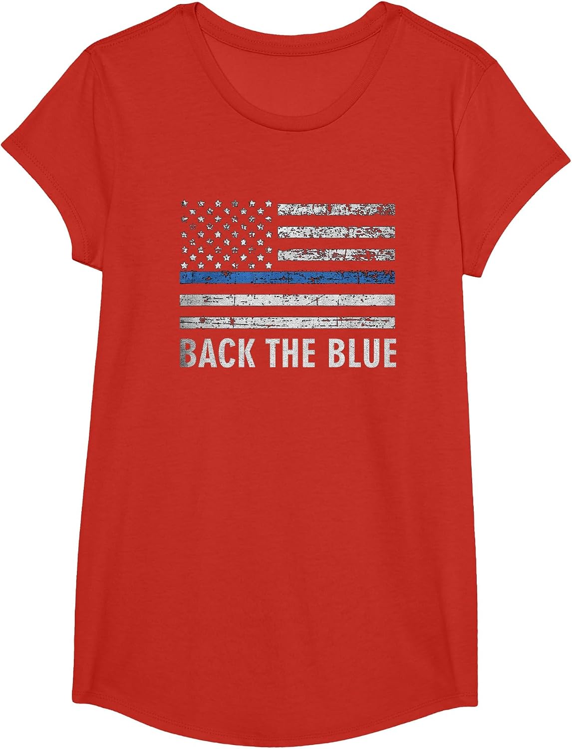 Thin Blue Line Back the Blue American Flag Police Support T-Shirt - Girls Red