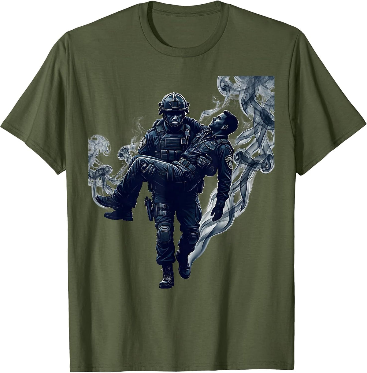 Back the Blue Officer Carrying Fallen Comrade T-Shirt - Olive Green