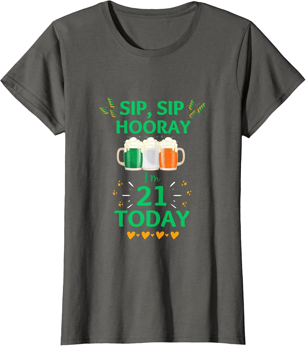 March 17th St. Patrick's Day 21st Birthday I'm 21 Irish Flag T-Shirt - Asphalt Grey