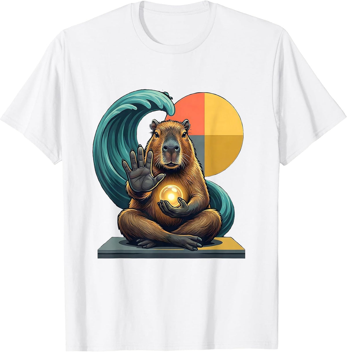 Men's Capybara Ukiyo-e Gamer Frog Novelty Japanese Art T-Shirt - White