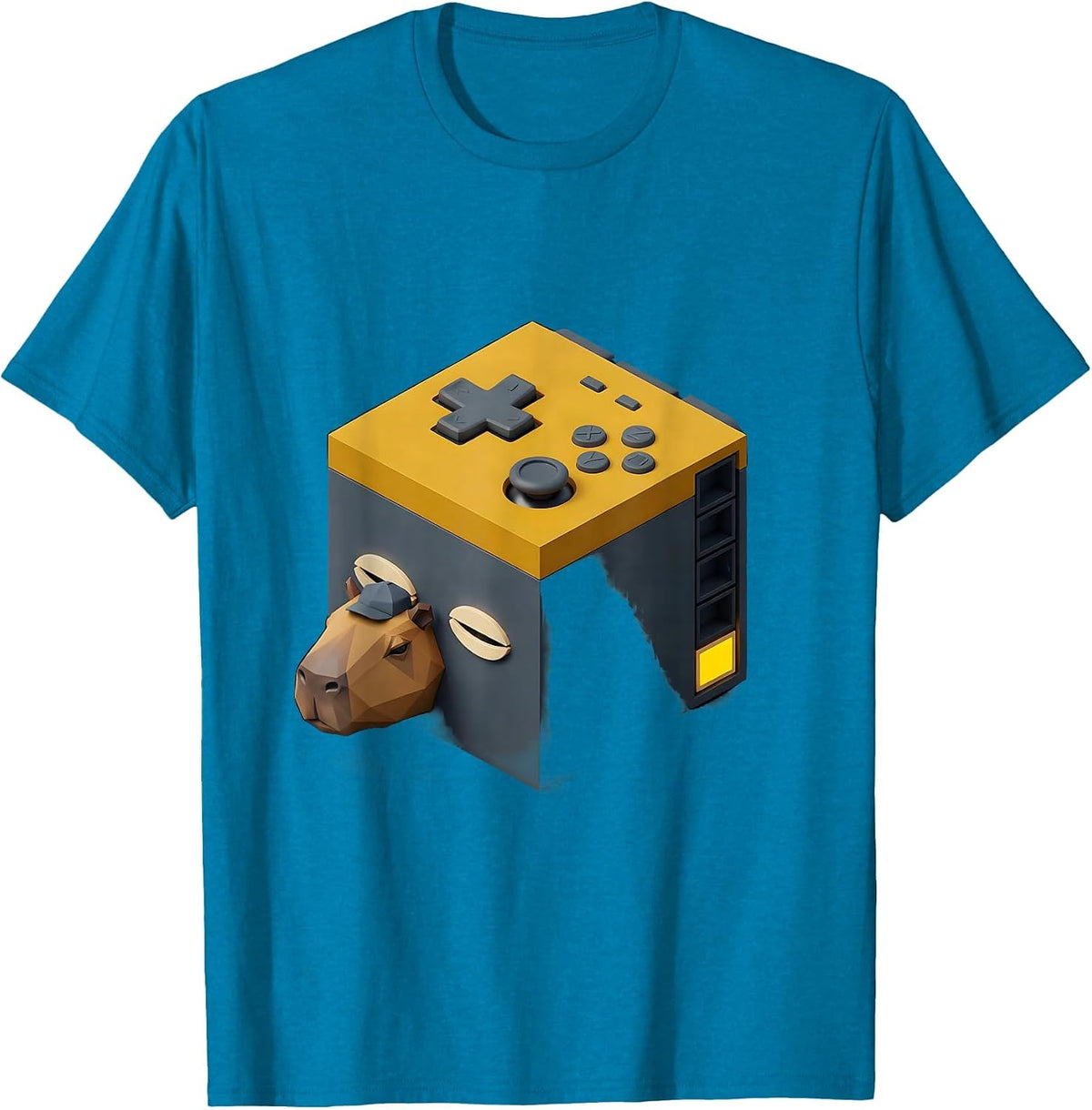 Capybara Gamer Isometric Vector Humor T-Shirt - Sapphire Blue