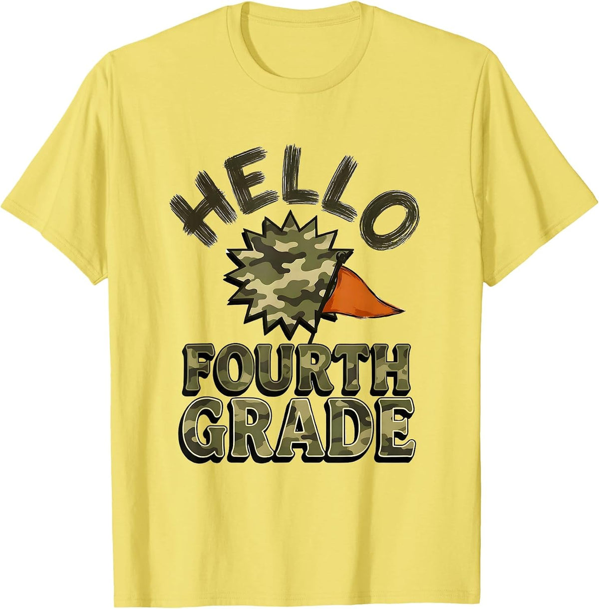 Men's Hello Fourth Grade Camo Back To School Teacher Boys T-Shirt - Lemon Yellow