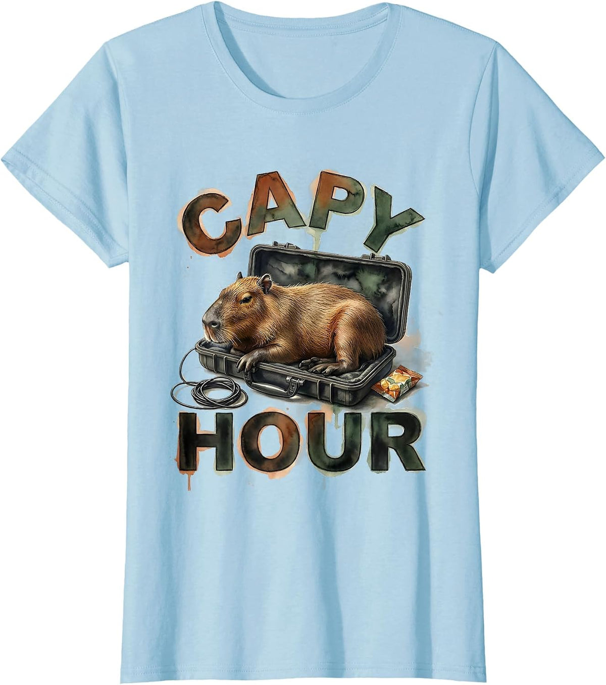 capy hour Watercolor Capybara Gamer Humor Gift T-Shirt - Baby Blue