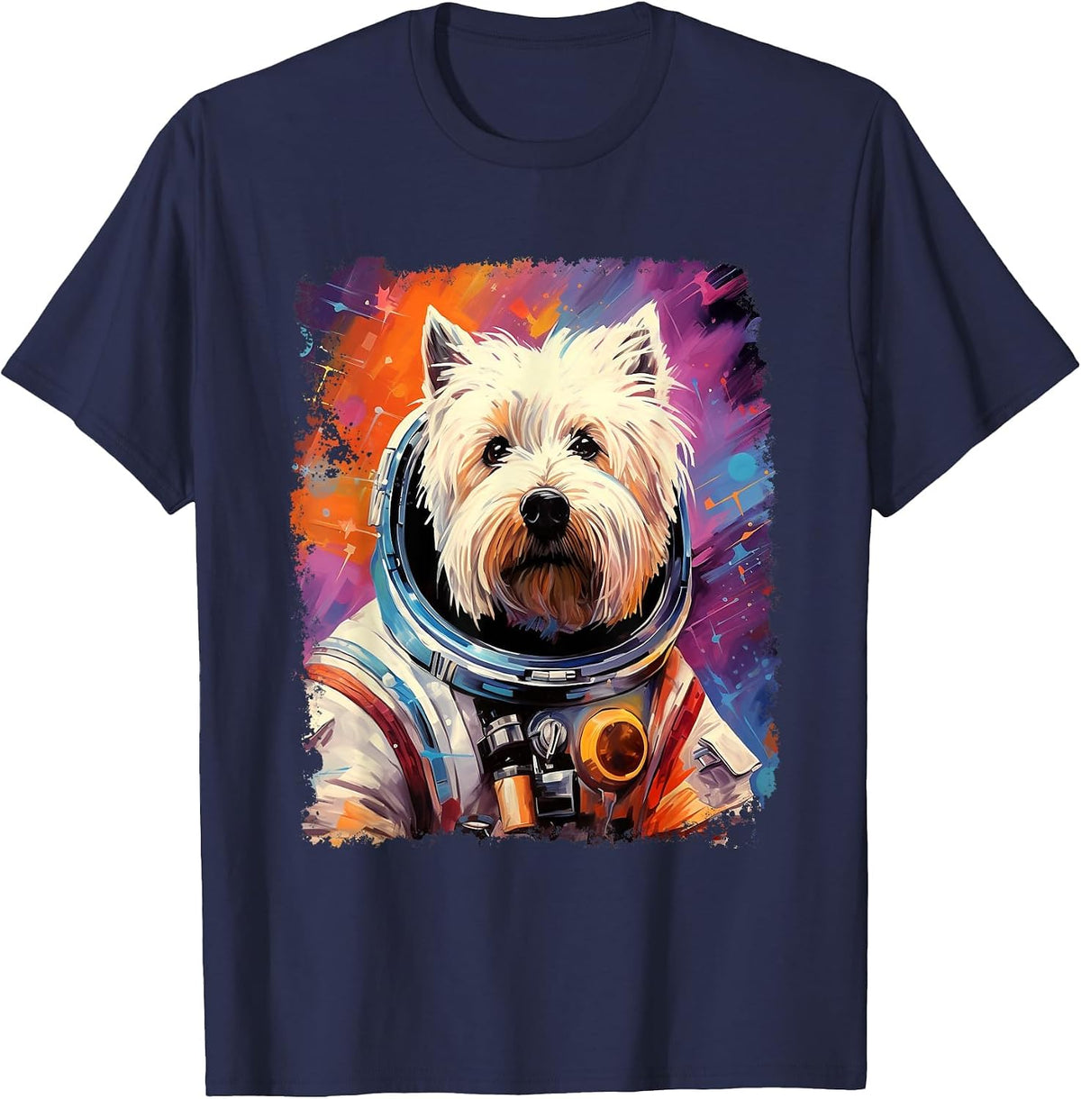 Westie Dog West Highland White Terrier Space T-Shirt - Navy Blue