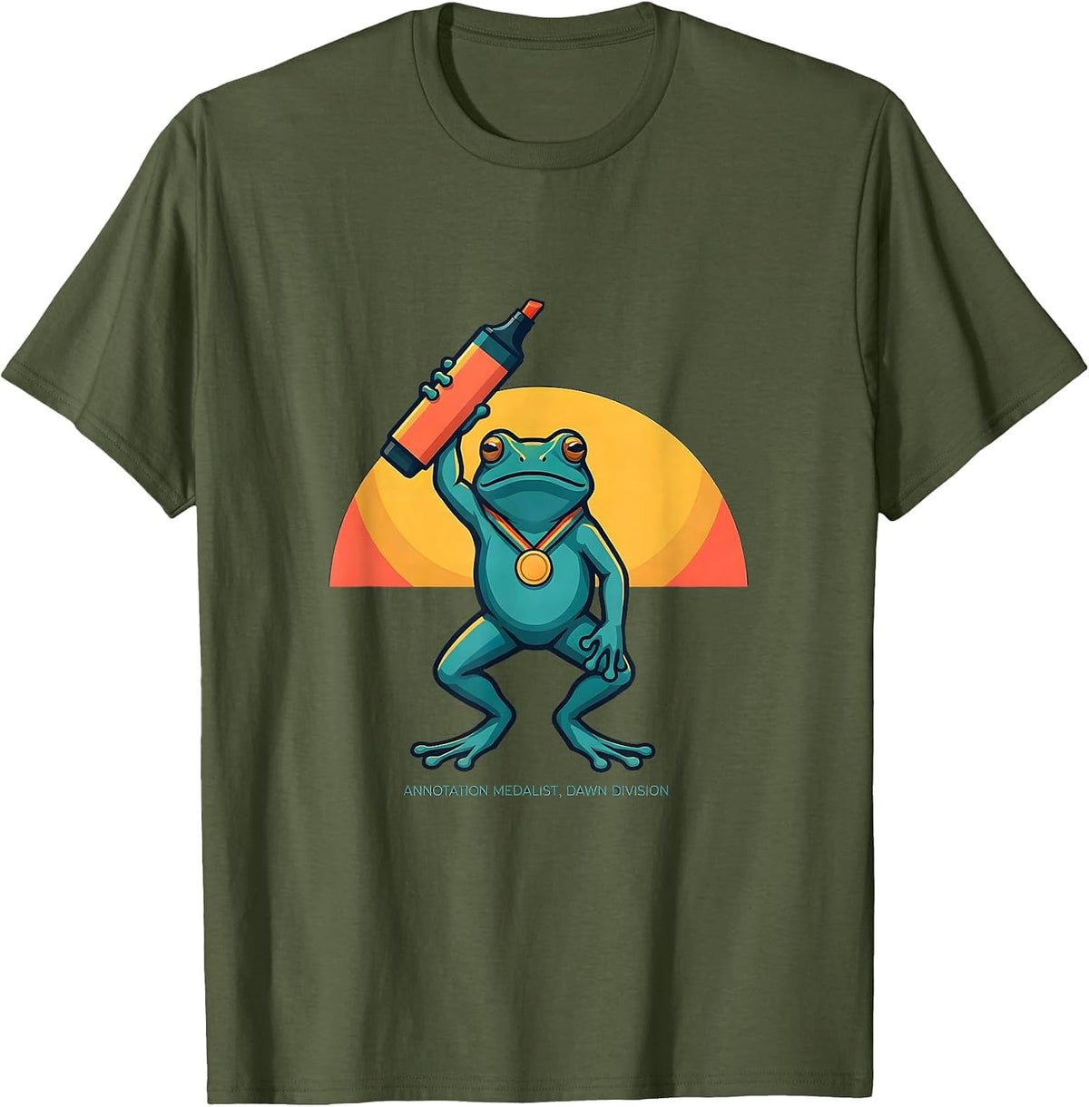 Annotation Medalist Dawn Division Funny Frog Teacher Humor T-Shirt - Olive Green