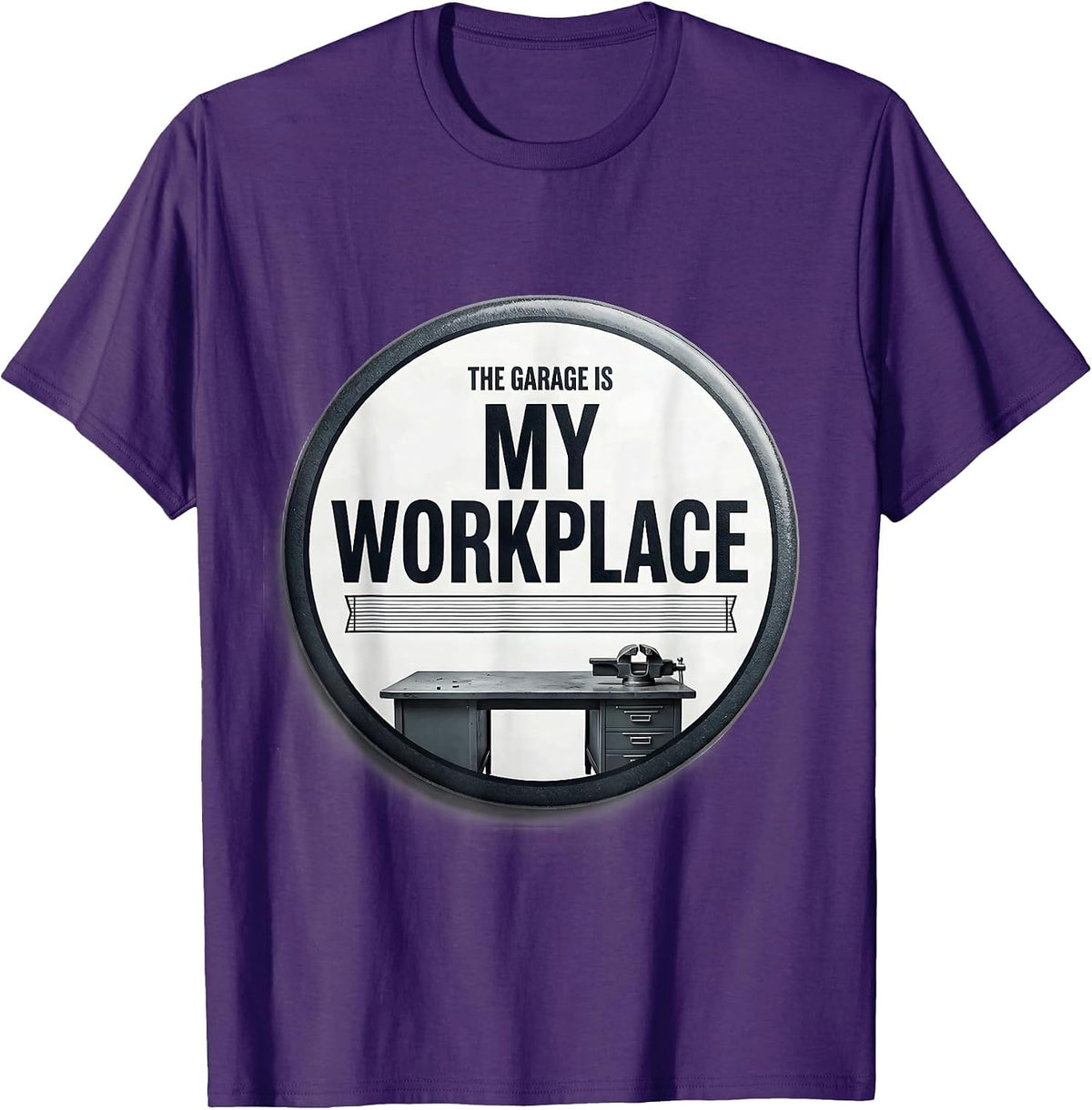 The Garage Is My Workplace Funny Mechanic Dad Joke Car Guy T-Shirt - Purple