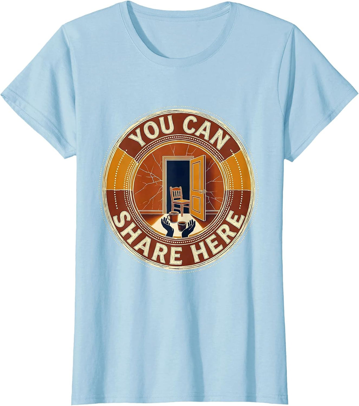 You Can Share Here Batik Wax Resist Mental Health Counselor T-Shirt - Baby Blue