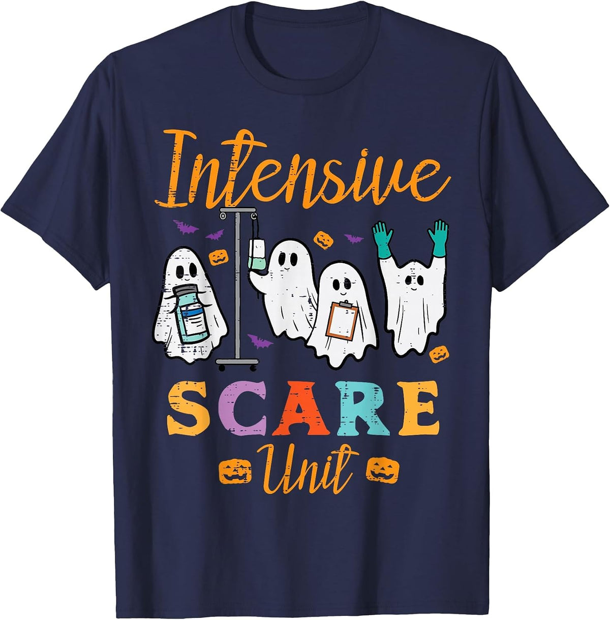 Halloween ICU Nurse Intensive Scare Unit Scrub Top Women Men T-Shirt - Navy Blue