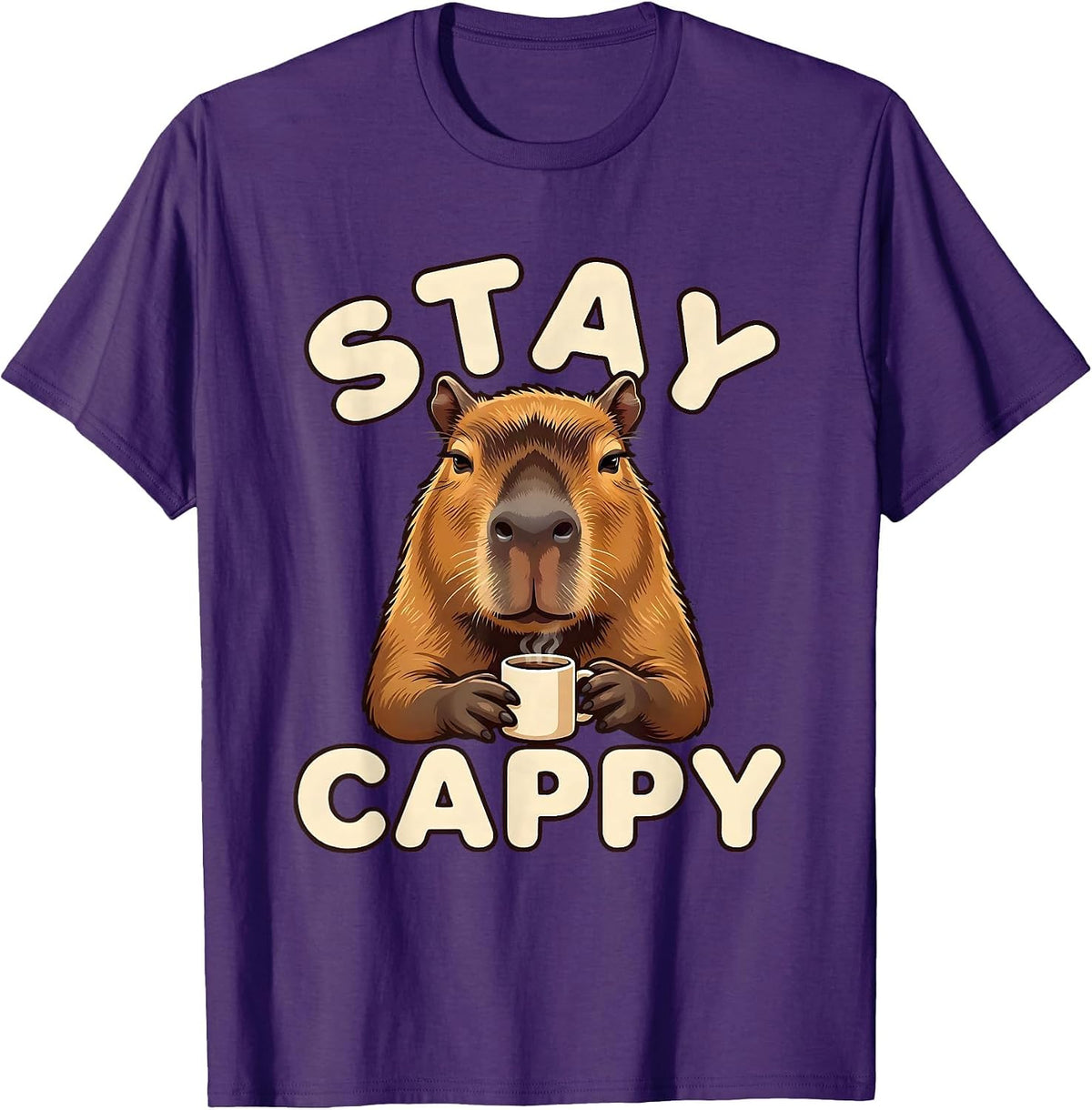 Stay Cappy Funny Capybara Meme Animal Humor Gift T-Shirt - Purple
