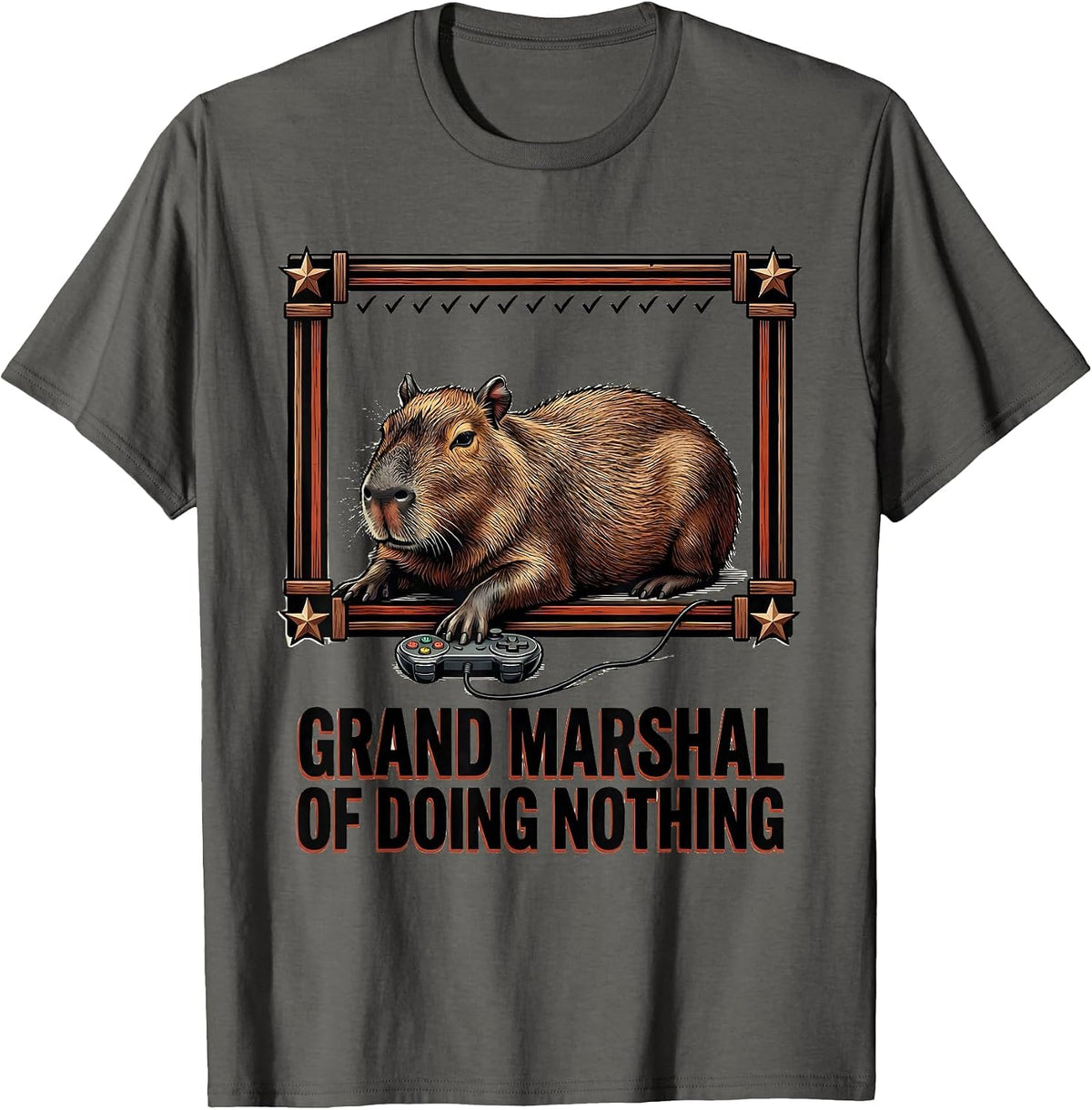 Grand Marshal of Doing Nothing Funny Capybara Gamer Meme T-Shirt - Asphalt Grey