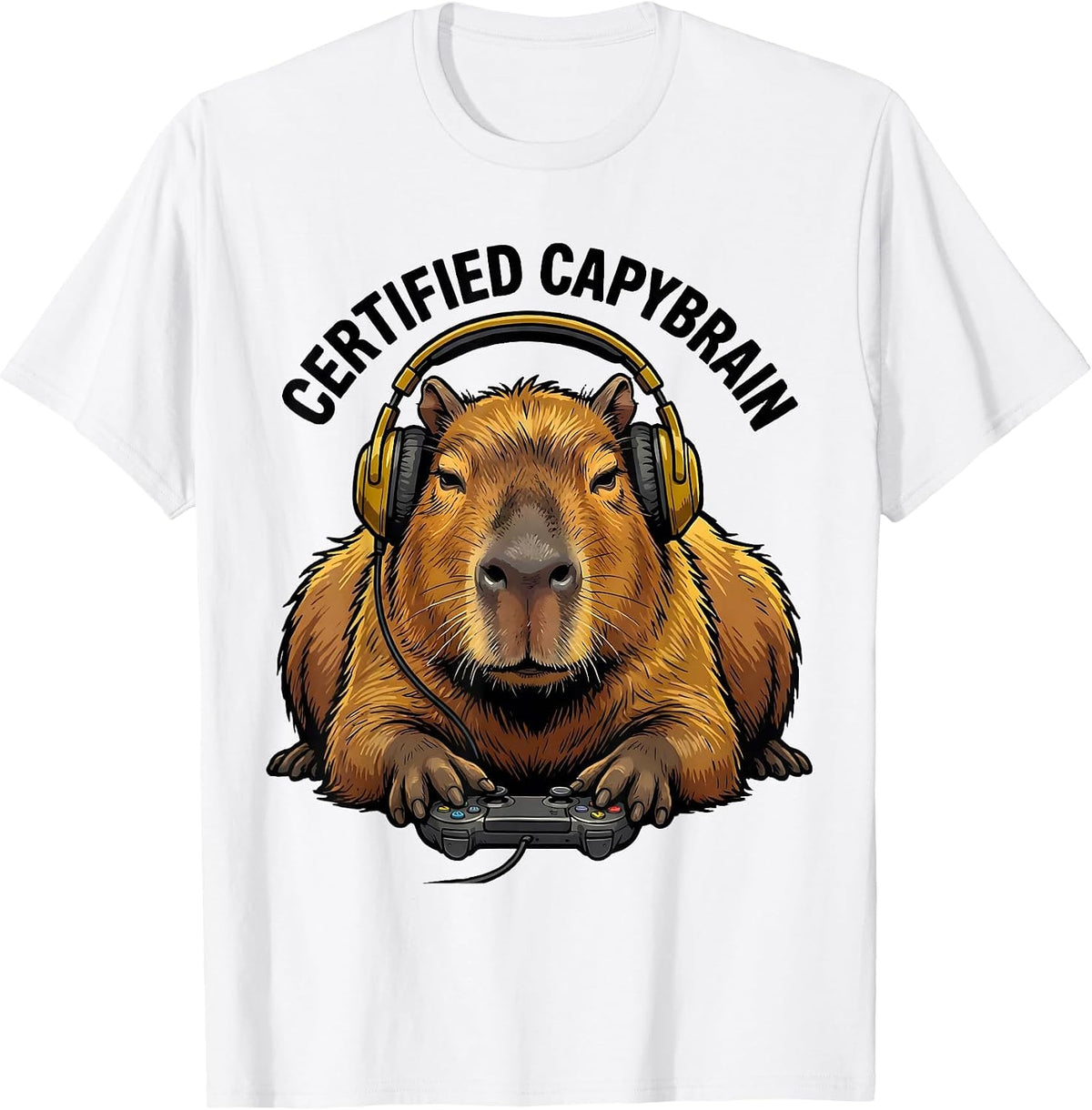 Men's Certified Capybrain Funny Capybara Gamer Meme Humor T-Shirt - White